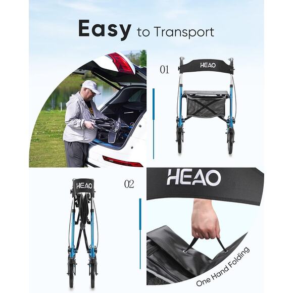 HEAO Rollator Walker for Seniors, Rolling Walkers with Cup Holder and 10" Wheels - Picture 3 of 12